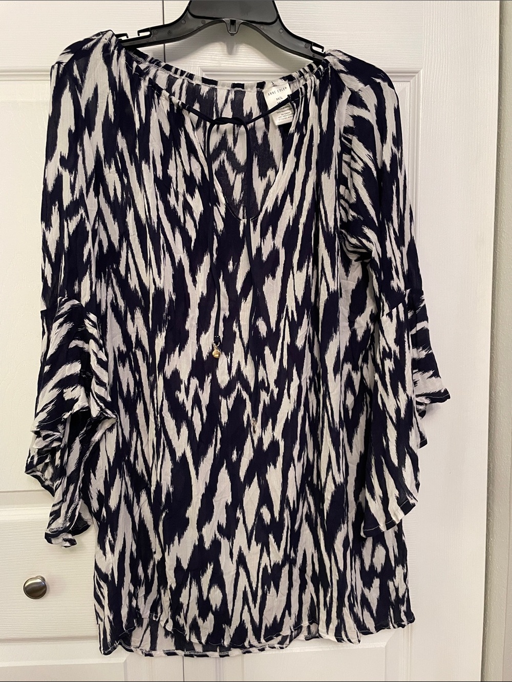 Anne Cole Black & White Pullover Swimsuit Coverup Abstract Pattern Bell Sleeves